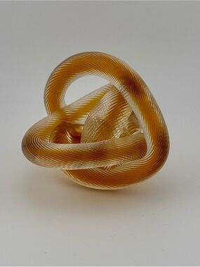 Vintage Art Glass infinity Paperweight Brown Ribbed Rope Twisted Knot Sculpture